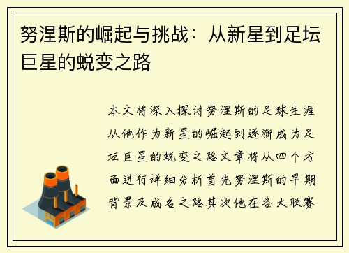 努涅斯的崛起与挑战：从新星到足坛巨星的蜕变之路